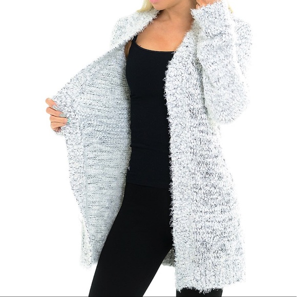 Soft fluffy gray open front cardigan - Picture 2 of 5